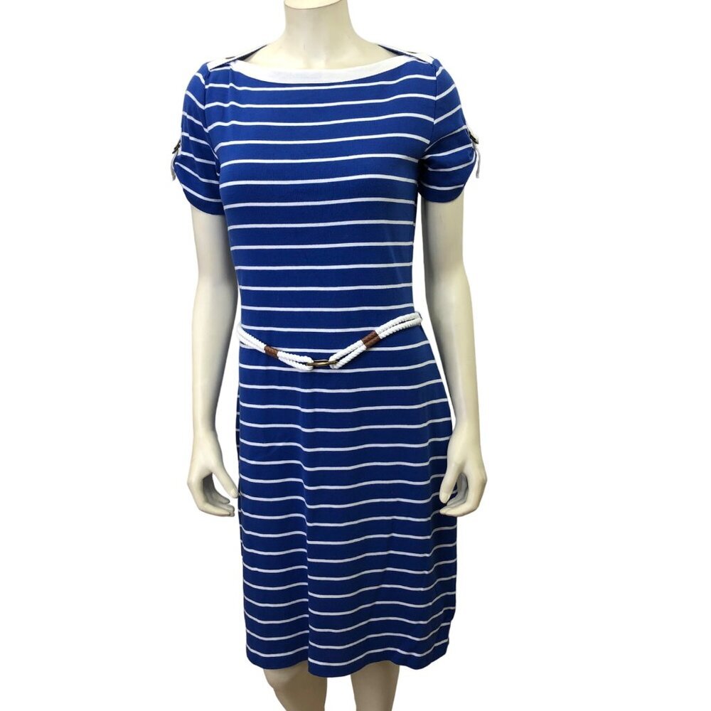 LAUREN RALPH LAUREN womens striped BOAT NECK‎ casual DRESS SM